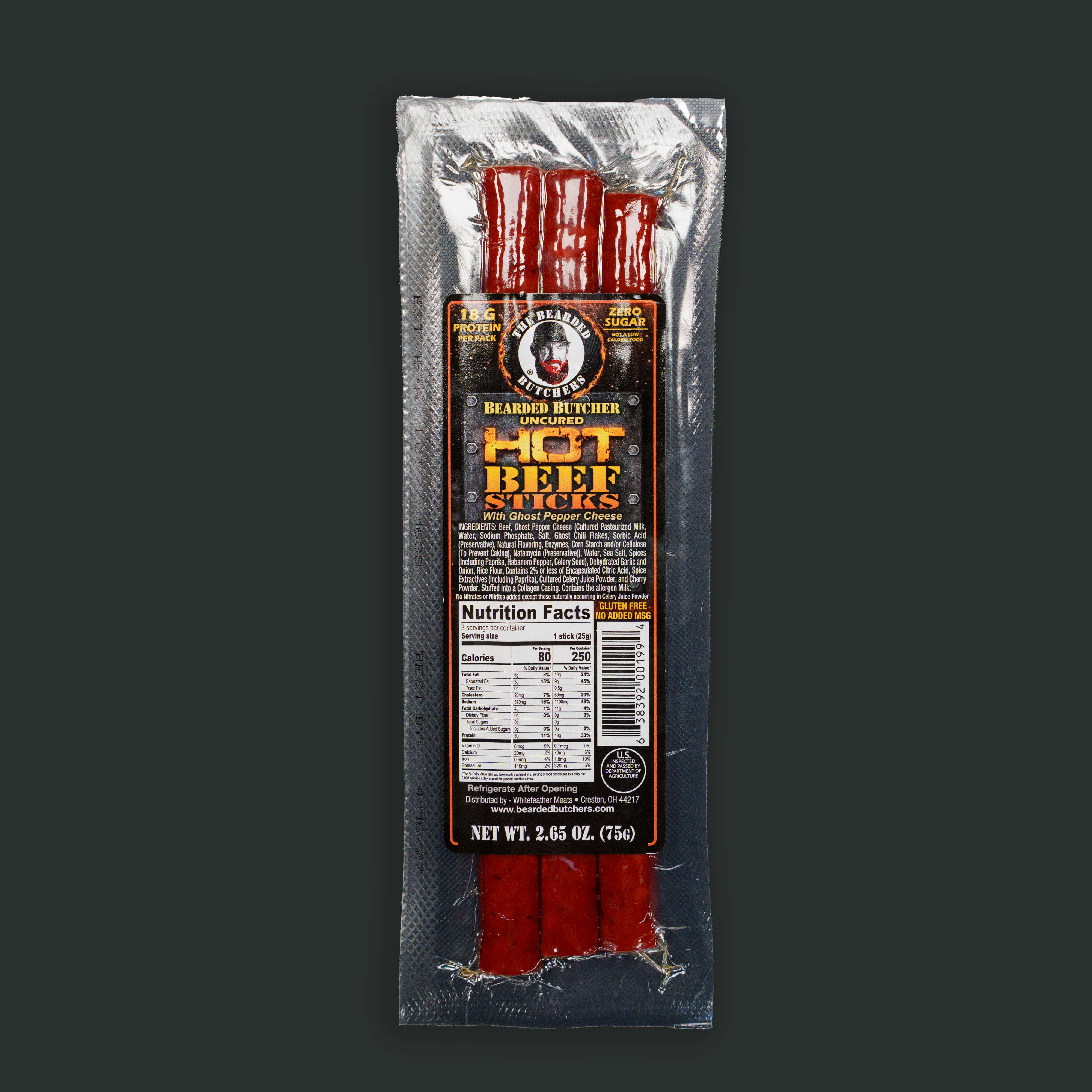 ケ*ウ様 Butcher ProductS Bearded Butcher Hot Beef Sticks with Ghost Pepper Cheese 2.65oz