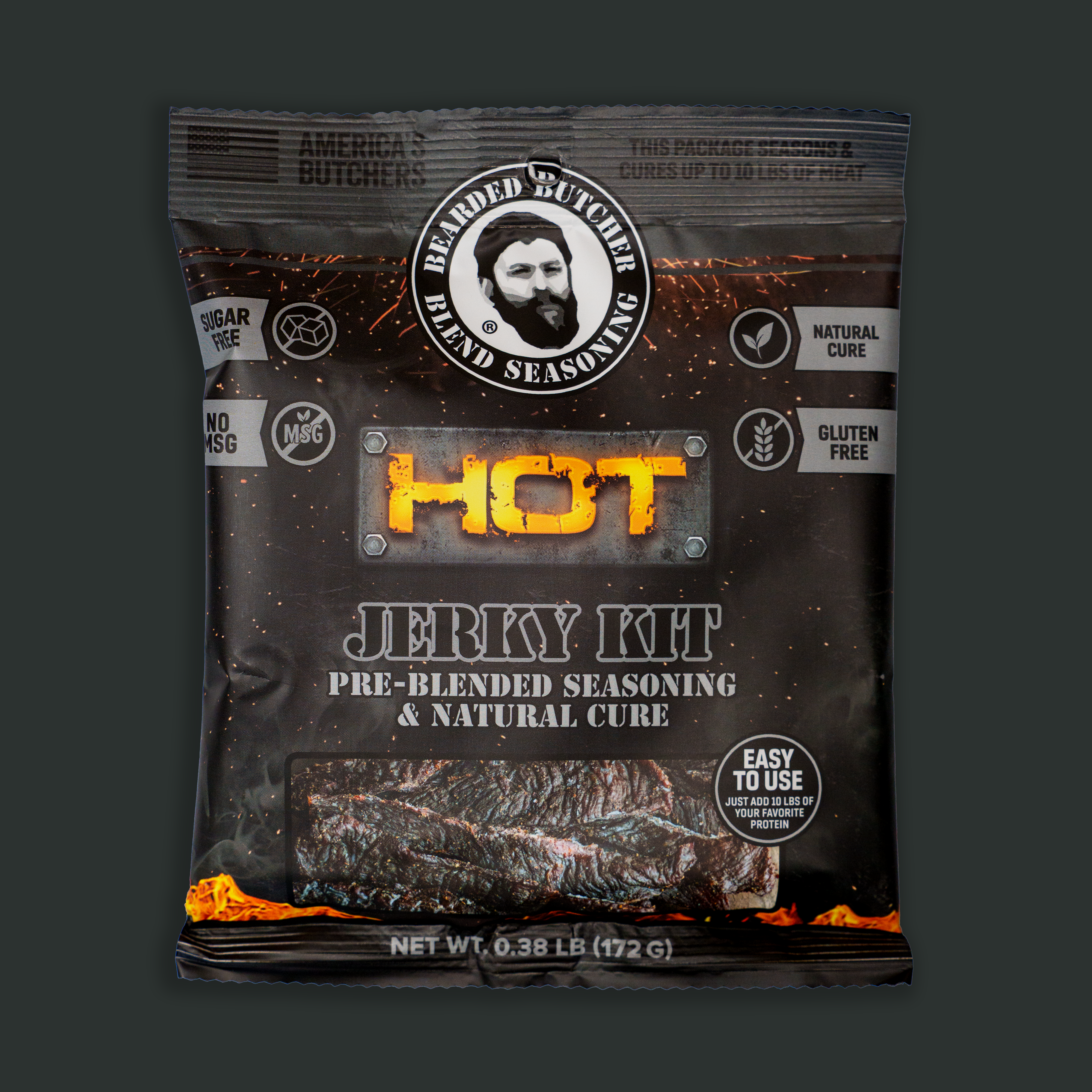 Bearded Butcher Hot Jerky Seasoning & Natural Cure Kit for 10 lbs