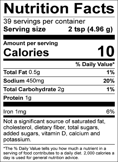 Nutrition Facts for Taco Seasoning. 10 Calories per serving. 