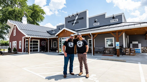 Seth and Scott Standing In Front of Whitefeather Meats