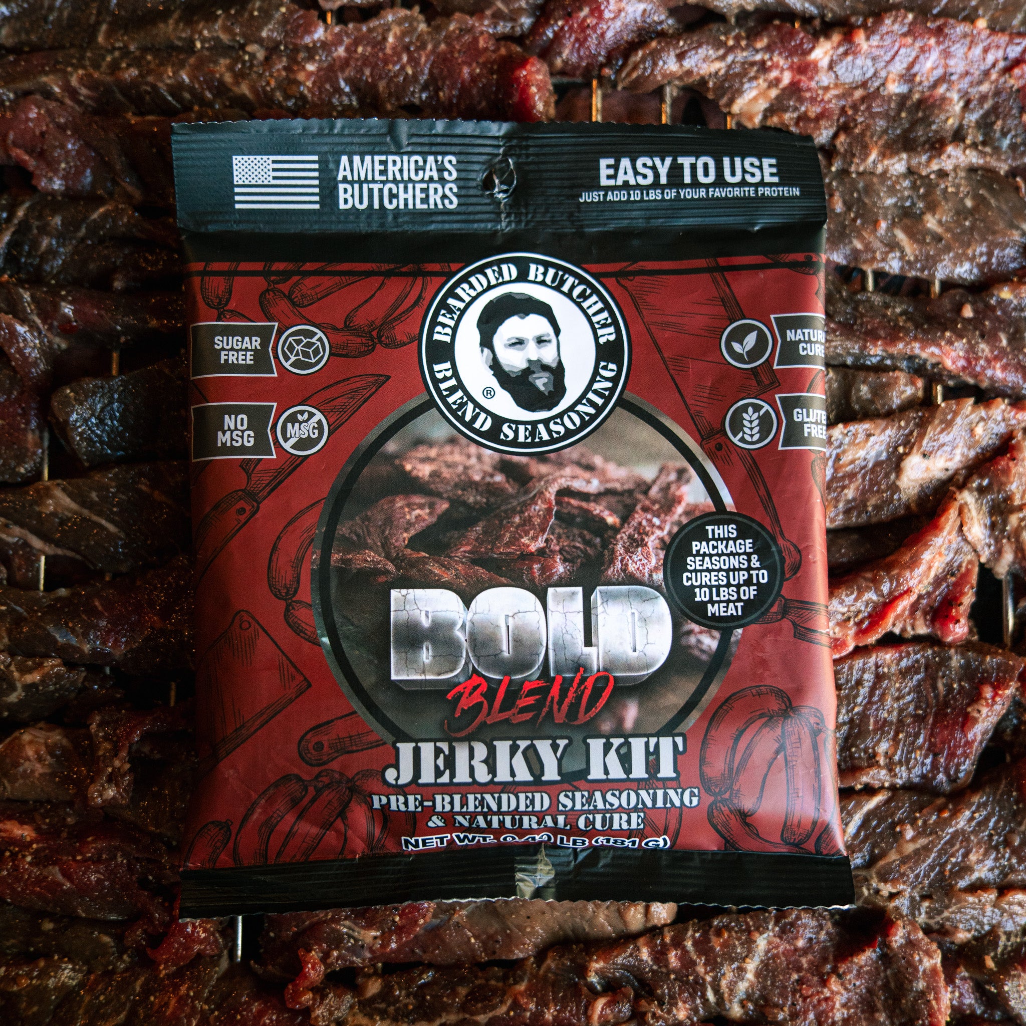 Bearded Butcher Bold Blend Jerky Seasoning & Natural Cure Kit for