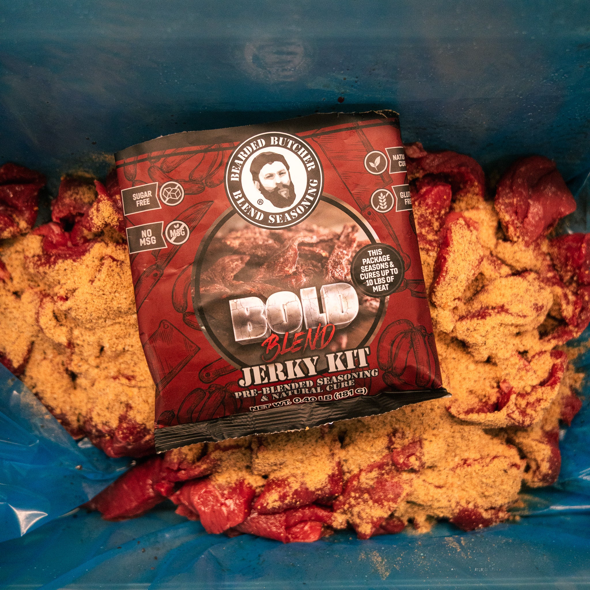 Bearded Butcher Bold Blend Jerky Seasoning & Natural Cure Kit for