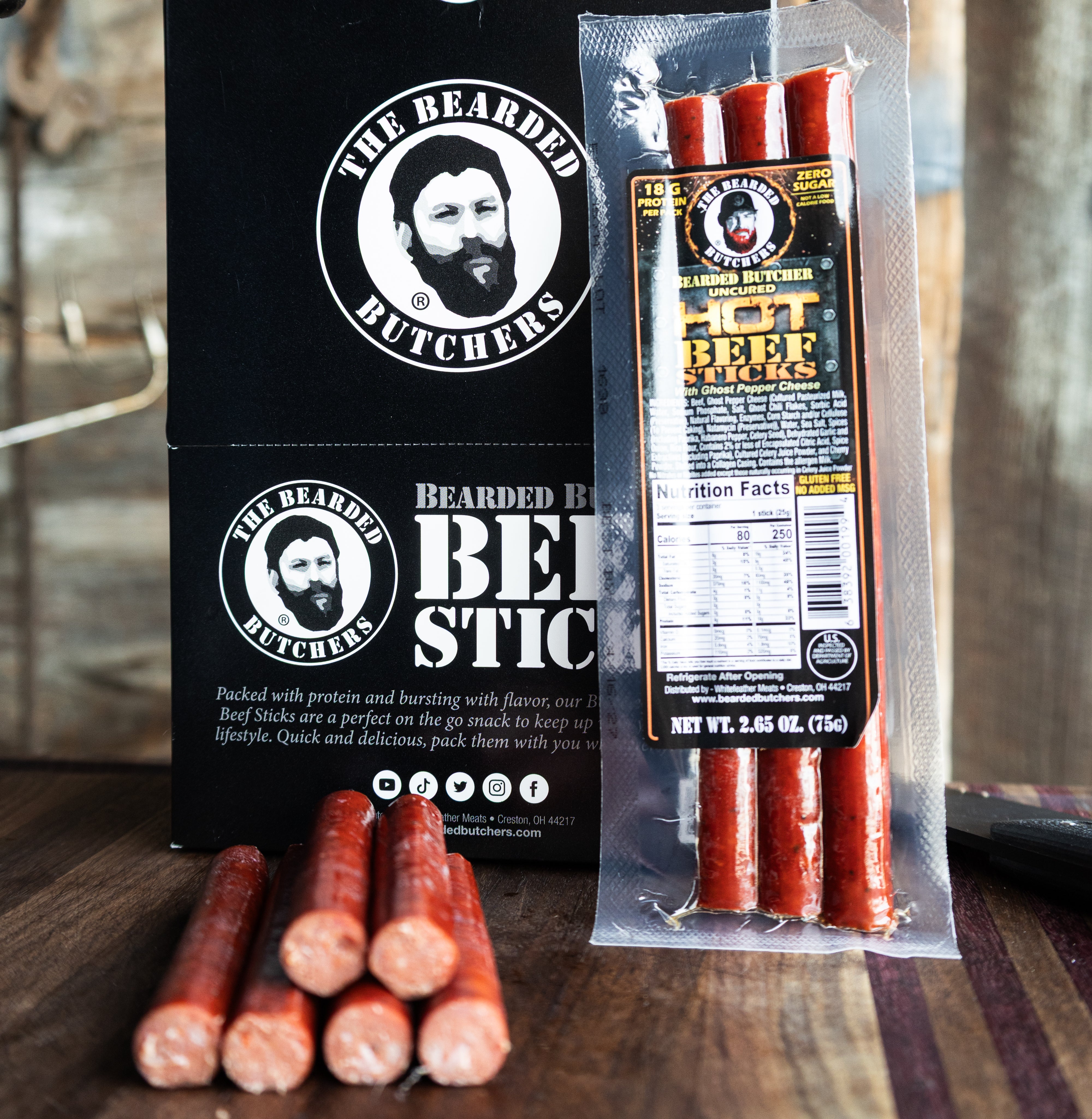 Bearded Butcher Hot Beef Sticks with Ghost Pepper Cheese 2.65oz
