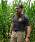 Bearded Butcher wearing a black camo t-shirt