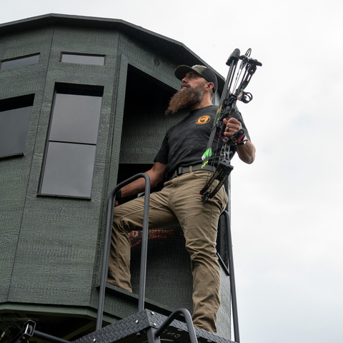 Bearded Butcher in 360 hunting Blind with black camo Bearded Butcher T Shirt