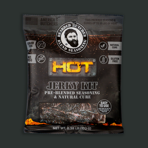 Bearded Butcher Hot Jerky Seasoning & Natural Cure Kit for 10 lbs