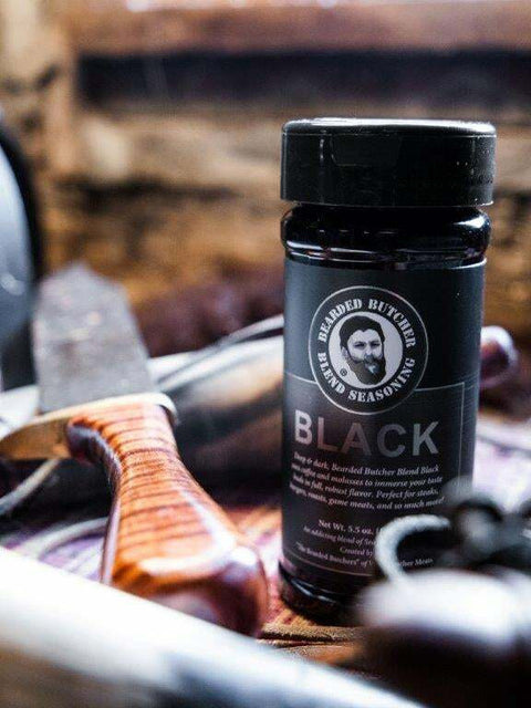 Bearded Butcher Blend Seasoning Black Shaker with Knife