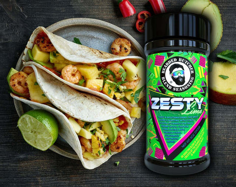 Bearded Butcher Blend Seasoning Zesty Lime Shaker and Tacos