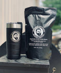 Bearded Butcher 22oz Vacuum Insulated Tumbler and Coffee on Traeger